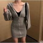 Hooded Mini Sheath Zip-up Dress