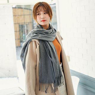 Dragonfly Embroidered Fringed Scarf