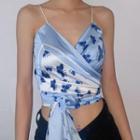 Butterfly Print Tie-front Cropped Camisole Top