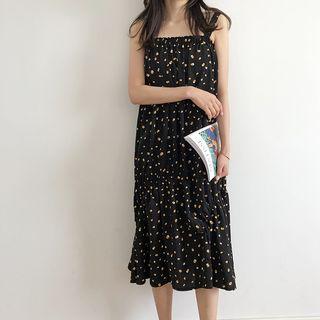 Patterned Sleeveless Chiffon Dress Black - One Size