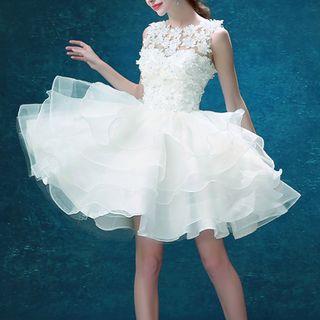 Embellished Lace Panel Sleeveless Cocktail Dress