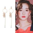 Faux Pearl Rhinestone Bear Drop Earring 1 Pair - As Shown In Figure - One Size