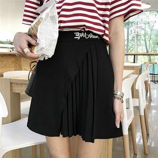 Plain Lettering Embroidered Pleated Skirt