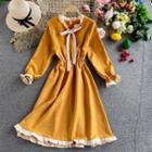 Ruffled Bow-detail Long-sleeve A-line Dress