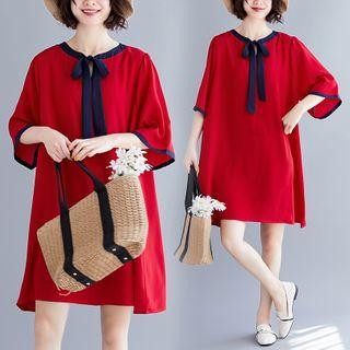 Plain Bow Semi Sleeve Dress