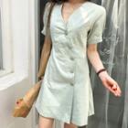 V-neck Slim-fit Short-sleeve Mini Dress