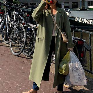 Notch-lapel Snap-buttoned Coat Green - L