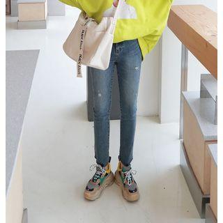 Ripped Washed Slim Straight-cut Jeans