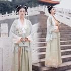 Flower Embroidered Hanfu Blouse / Open Front Light Jacket / Maxi Skirt / Camisole Top / Set