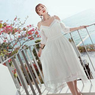 Elbow-sleeve Cutout Paneled Dress