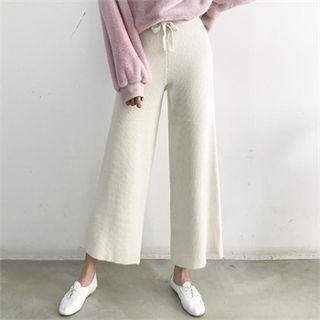 Wool Blend Wide Rib-knit Pants