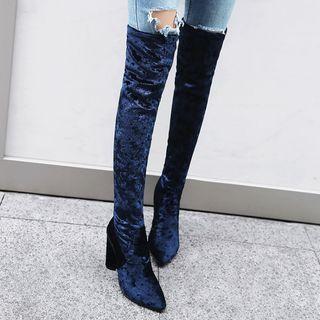 Velvet Chunky Heel Over-the-knee Boots
