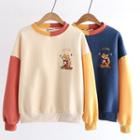 Fox Embroidered Color Block Pullover