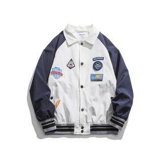 Two-tone Embroidered Button-up Jacket