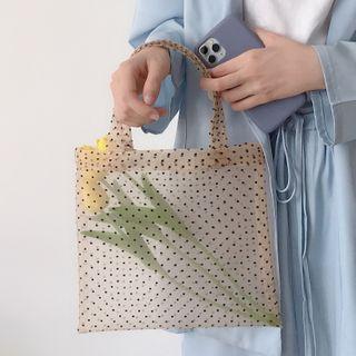 Dotted Mesh Tote Bag Black Dots - Khaki - One Size