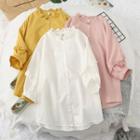 Frill Trim Stand Collar 3/4 Sleeve Blouse