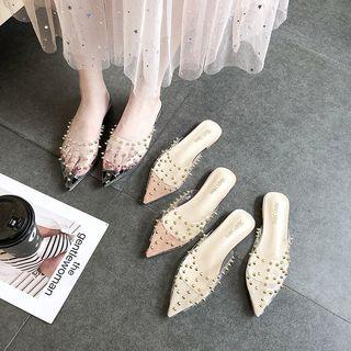 Studded Transparent Pointed Slide Sandals