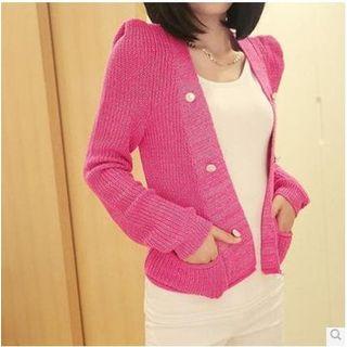 Puff-sleeve Melange Cardigan