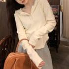 Long-sleeve Drawstring Plain Hooded T-shirt