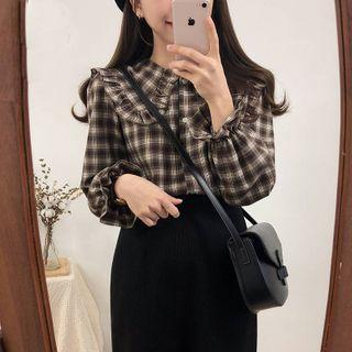 Ruffled Plaid Blouse / Midi A-line Skirt