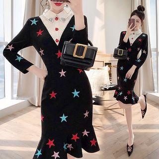 Glitter Star Long-sleeve Sheath Dress