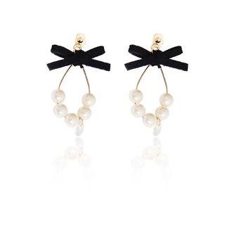 Bow Faux Pearl Dangle Earring Gold - One Size