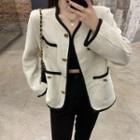 Contrast Trim Button-up Jacket As Shown In Figure - One Size