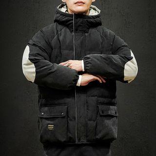 Color Block Letter Printed Padded Coat