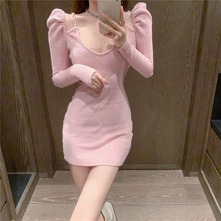 Chain Strap Mini Sheath Knit Dress