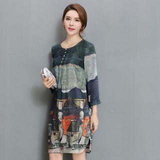Print 3/4-sleeve Silk Dress