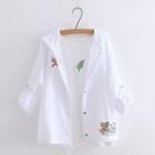 Cat Embroidered Hooded Shirt