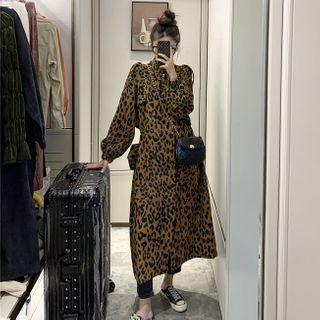 Leopard Print Midi Coat As Shown In Figure - One Size