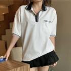 Short-sleeve Collared T-shirt White - One Size
