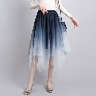 Gradient Asymmetrical Mesh Midi A-line Skirt
