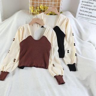 Long-sleeve Bow-accent Chiffon Crop Top