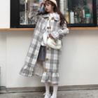 Plaid Ruffle Hem Single-breasted Coat Padded - As Shown In Figure - One Size