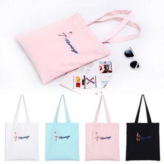 Embroidered Canvas Zipped Shopper Bag