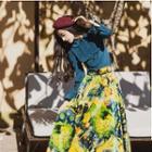 Set: Long-sleeve Blouse + Floral Print Skirt