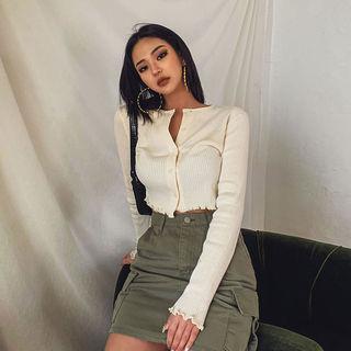 Lettuce-edge Cropped Slim-fit Cardigan