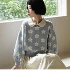 Collared Floral Jacquard Sweater