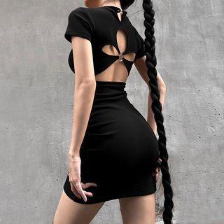 Short-sleeve Crew-neck Mini Bodycon Dress