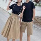 Couple Matching Short-sleeve Plain T-shirt / Midi Overall Dress / Shorts