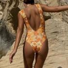 Open Back Flower Print Swimsuit