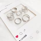 Set Of 6: Layered Ring + Ring Set Of 6 - Spring - Silver - One Size