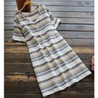 Short-sleeve Striped Midi Dress Stripe - Multicolor - One Size