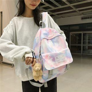 Bear Charm Tie-dyed Canvas Backpack