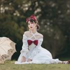 Set: Long-sleeve A-line Dress + Bow Belt