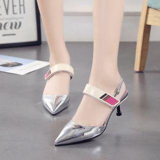 Kitten-heel Pointy-toe Slingback Sandals