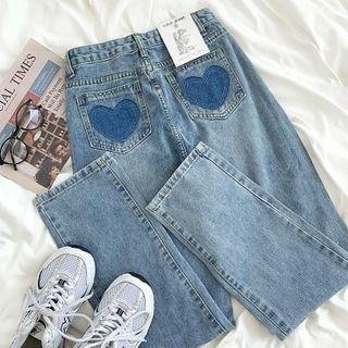 Heart Applique Straight-fit Jeans