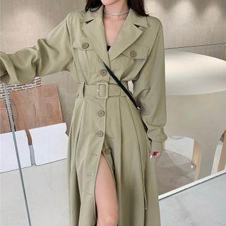 Notch Lapel Single-breasted Midi Trench Coat